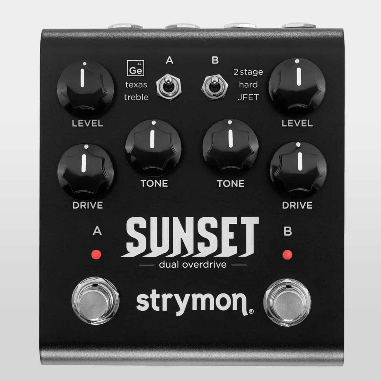 Front of Strymon Sunset Dual Overdrive Midnight Edition.