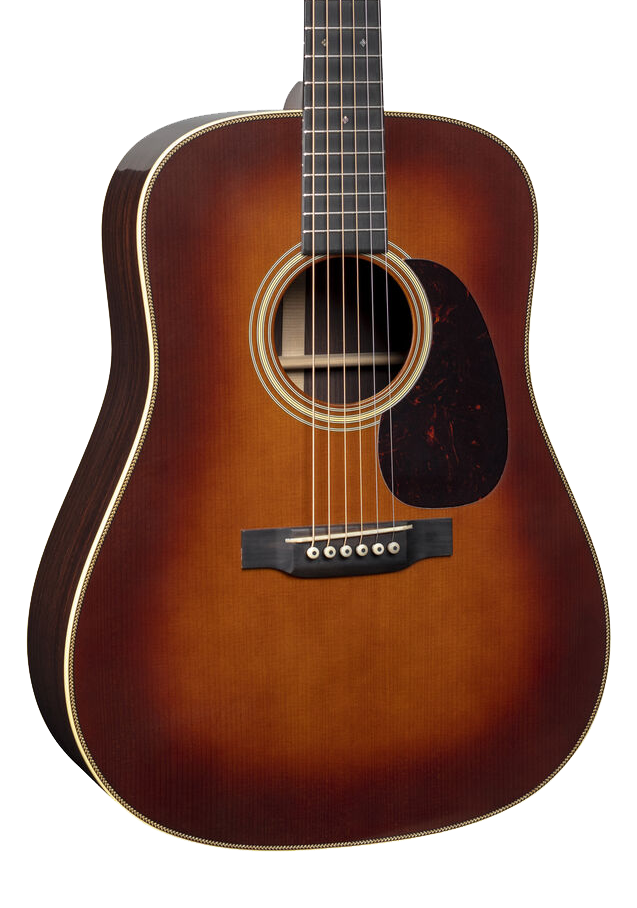 Front of Martin Custom Shop D-28 Authentic 1937 Vintage Low Gloss w/Ambertone Burst w/Stage 1 Aging.