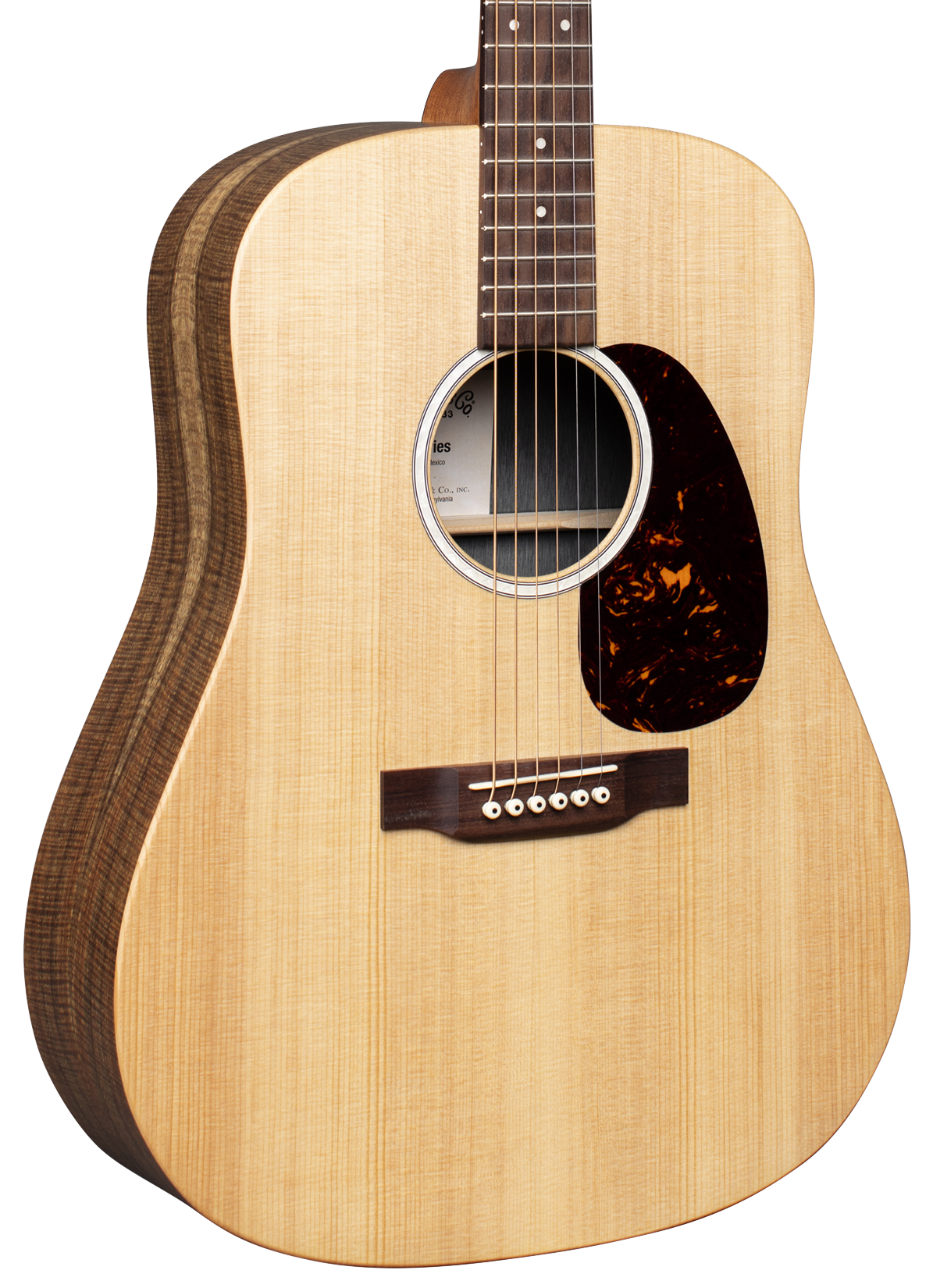 Front angle of Martin D-X2E Natural.