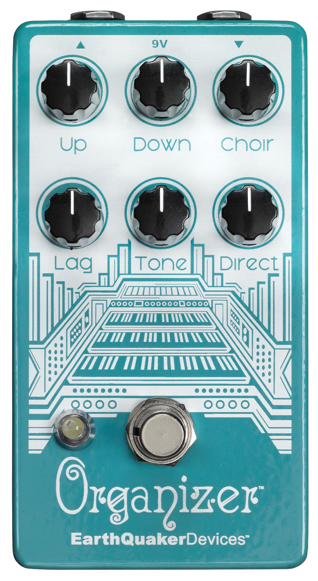 Top down of EarthQuaker Devices Organizer Polyphonic Organ Emulator V2.