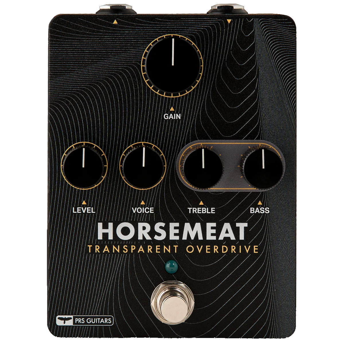 Top down of PRS Horsemeat Transparent Overdrive.