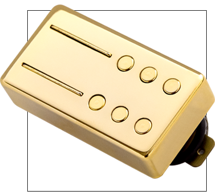 Front right angle of Railhammer CHI-BR-gd Chisel Bridge Pickup Gold.