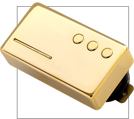Front right angle of Railhammer HU-BR-gd Heavy90 Humcutter Bridge Pickup Gold.