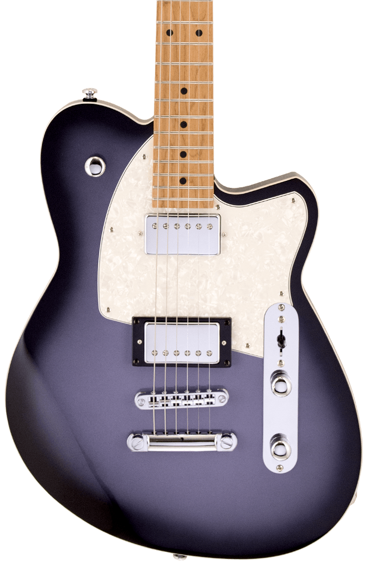 Front of Reverend Charger HB Periwinkle Burst.