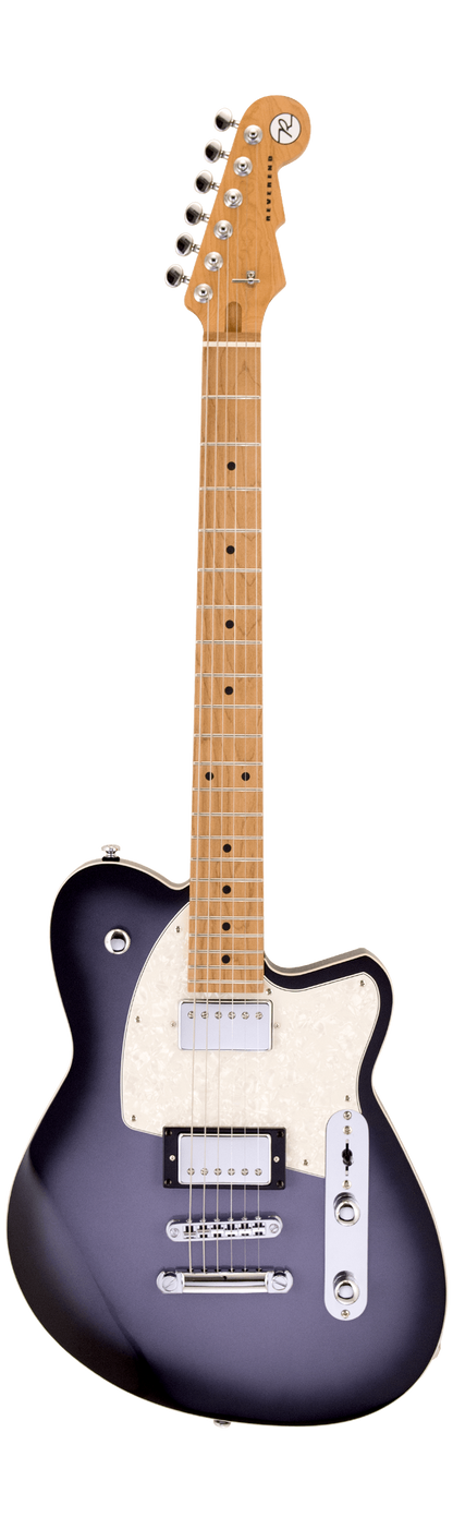 Full frontal of Reverend Charger HB Periwinkle Burst.