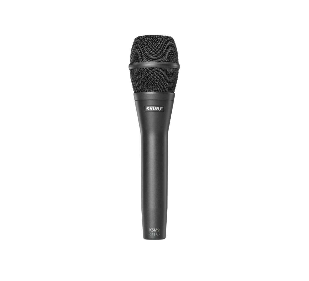 Front of Open Box Shure KSM9/CG Dual Pattern Cardiod/Supercardiod Condenser Handheld Vocal Microphone Charcoal.