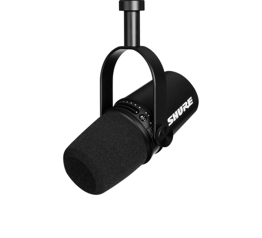 Front right of Shure MV7 USB Podcast Microphone.