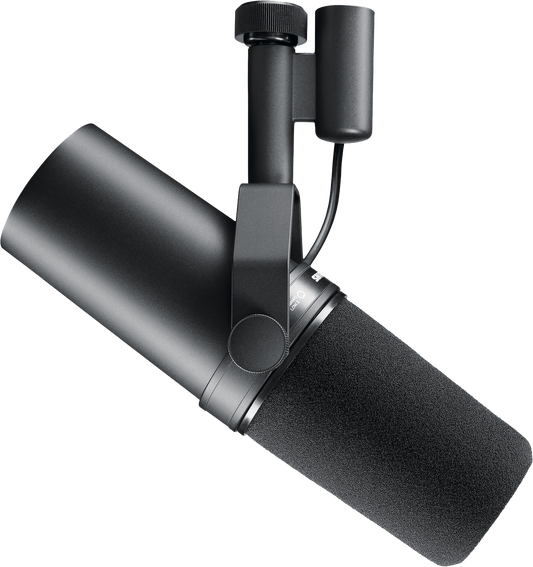 Side angle of Shure SM7B Dynamic Studio Vocal Microphone.