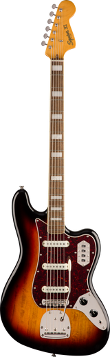 Full frontal of Squier Classic Vibe Bass VI 3-Color Sunburst.