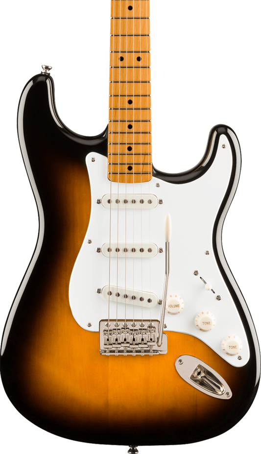 Front of Squier Classic Vibe '50s Stratocaster Maple Fingerboard 2-Color Sunburst.