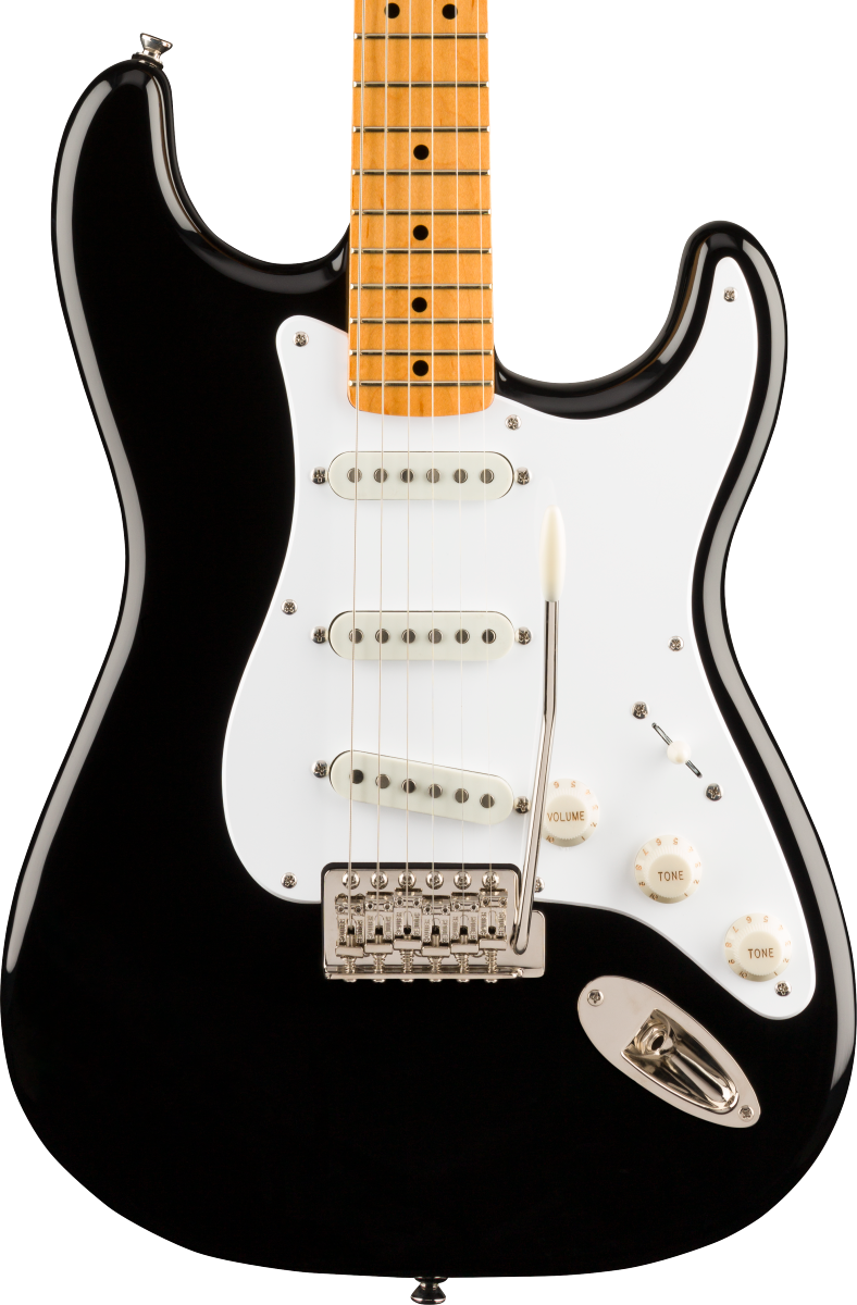Front of Squier Classic Vibe '50s Stratocaster Maple Fingerboard Black.