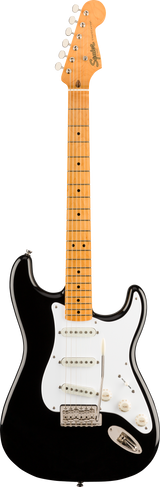 Full frontal of Squier Classic Vibe '50s Stratocaster Maple Fingerboard Black.