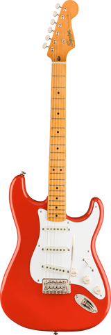 Full frontal of Squier Classic Vibe '50s Stratocaster Maple Fingerboard Fiesta Red.