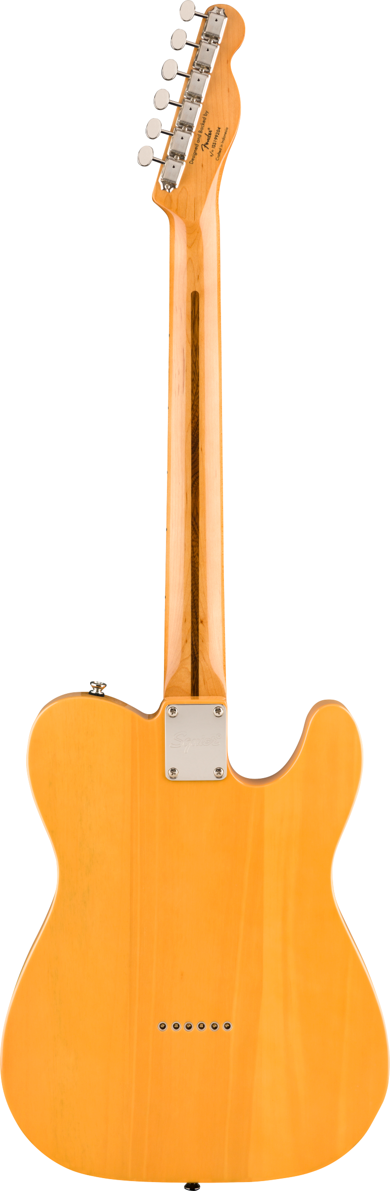 Back of Squier Classic Vibe '50s Telecaster Left Hand MP Butterscotch Blonde.