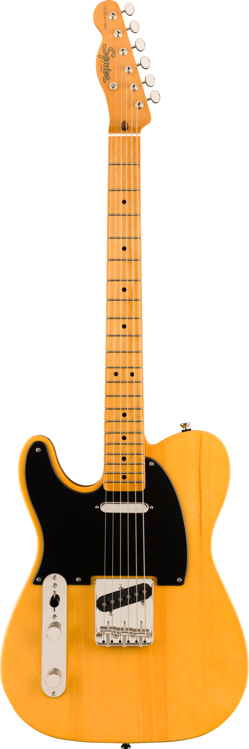 Full frontal of Squier Classic Vibe '50s Telecaster Left Hand MP Butterscotch Blonde.