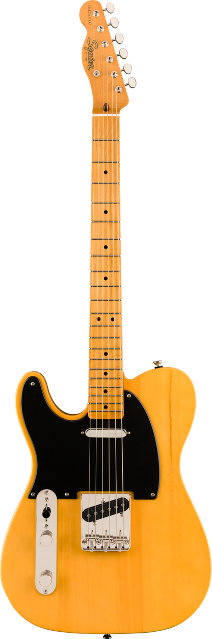 Full frontal of Squier Classic Vibe '50s Telecaster Left Hand MP Butterscotch Blonde.