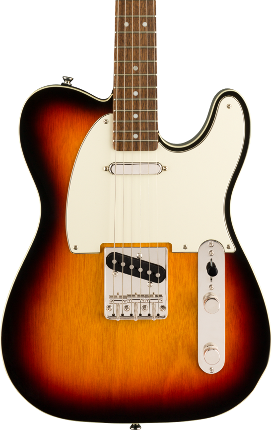 Front of Squier Classic Vibe 60s Custom Telecaster Laurel Fingerboard 3-Color Sunburst.