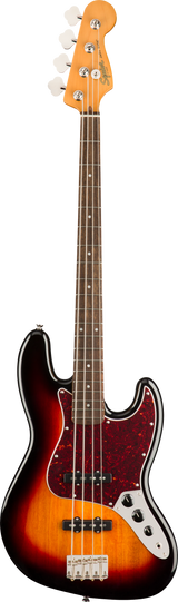 Full frontal of Squier Classic Vibe '60s Jazz Bass Laurel Fingerboard 3-Color Sunburst.