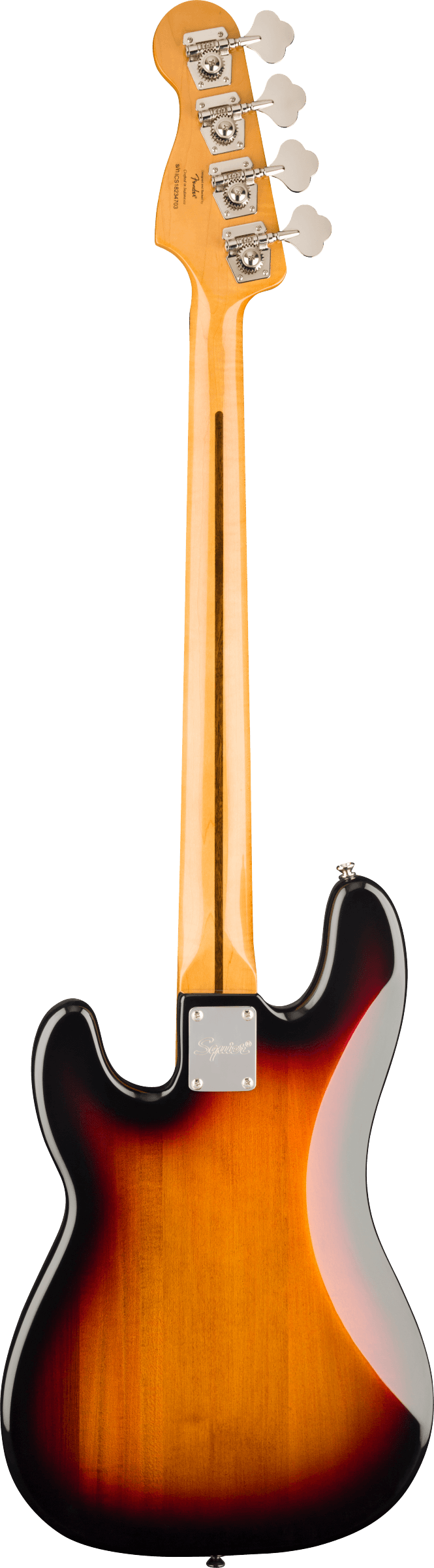 Back of Squier Classic Vibe 60s Precision Bass 3-Color Sunburst.