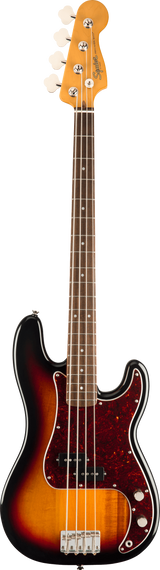 Full frontal of Squier Classic Vibe 60s Precision Bass 3-Color Sunburst.