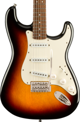 Front of Squier Classic Vibe '60s Stratocaster Laurel Fingerboard 3-Color Sunburst.