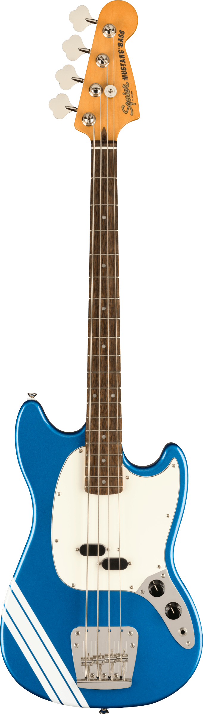 Squier FSR Classic Vibe '60s Competition Mustang Bass Parchment Pickguard Lake Placid Blue w/Olympic White Stripes