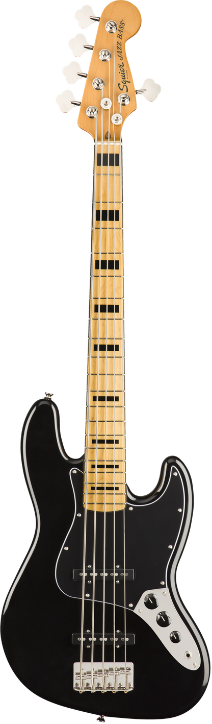 Full frontal of Squier Classic Vibe ‘70s Jazz Bass V MP Black.