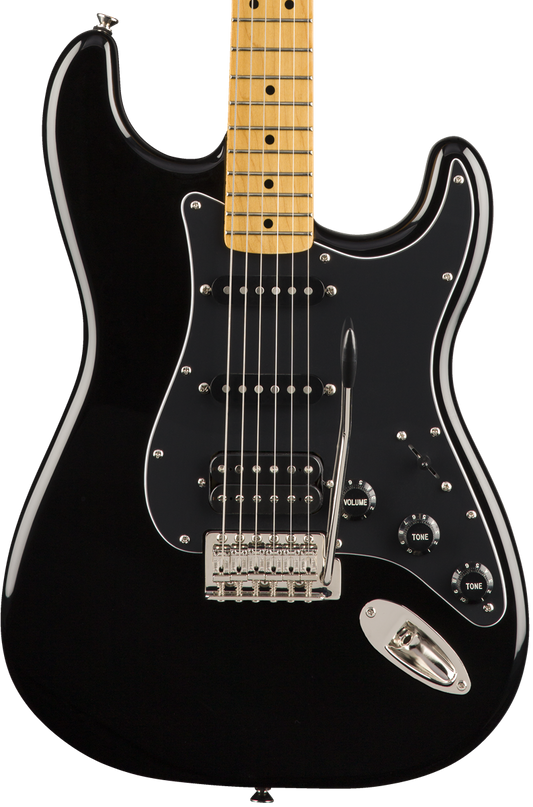 Front of Squier Classic Vibe ‘70s Stratocaster HSS MP Black.