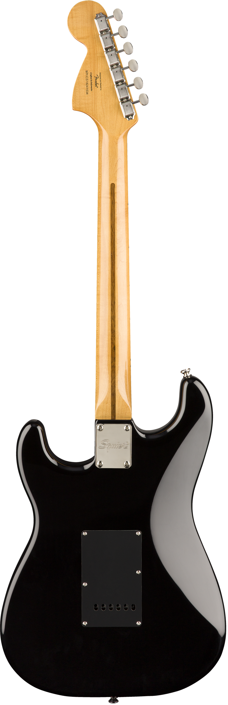 Back of Squier Classic Vibe ‘70s Stratocaster HSS MP Black.