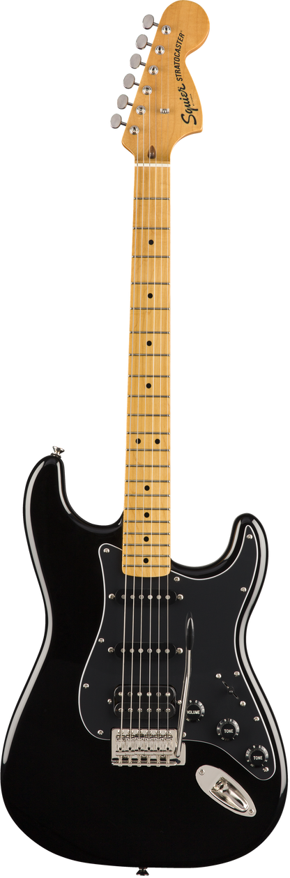Full frontal of Squier Classic Vibe ‘70s Stratocaster HSS MP Black.