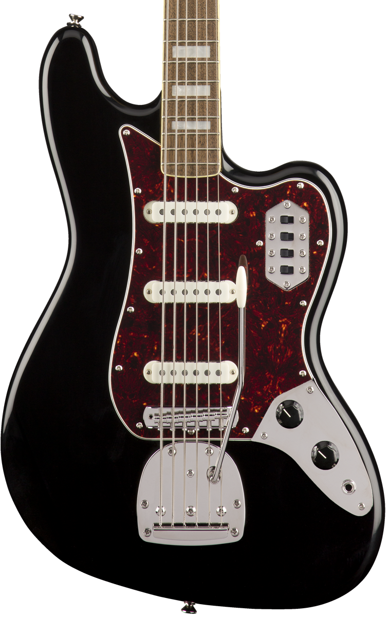 Front of Squier Classic Vibe Bass VI Black.