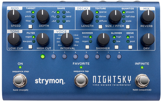 Strymon Night Sky Time Warped Reverberator pedal in blue Tone Shop Guitars DFW