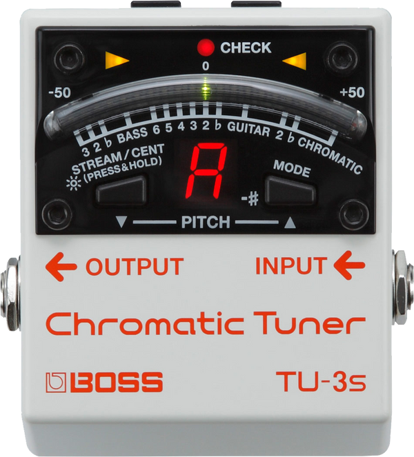 Top down of Boss TU-3s Chromatic Tuner.