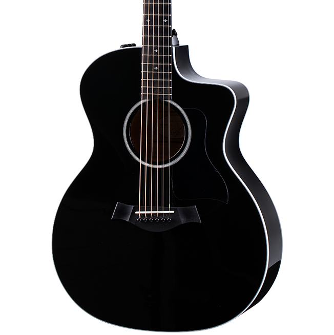 Front angle of Taylor 214ce-BLK Deluxe Black.