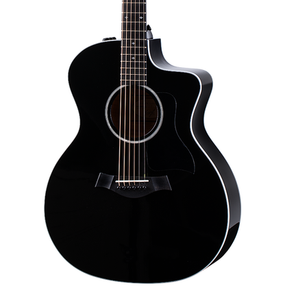 Front angle of Taylor 214ce-BLK Deluxe Black.