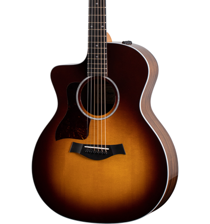 Front of Taylor 214ce-SB DLX Left Hand Gold Hardware.
