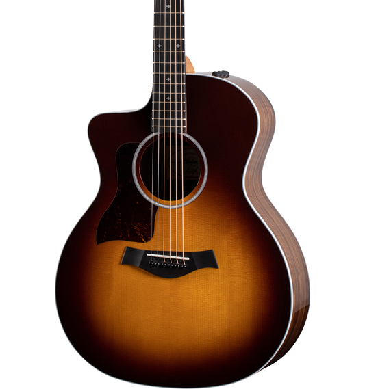 Front of Taylor 214ce-SB DLX Left Hand Gold Hardware.