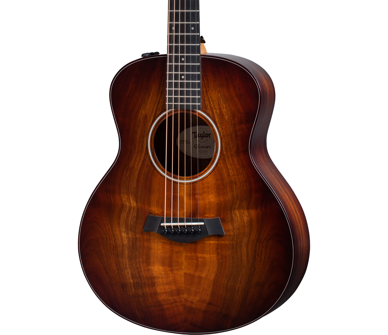 Taylor GS Mini-e Koa Plus Acoustic guitar body in shaded edgeburst Tone Shop Guitars DFW