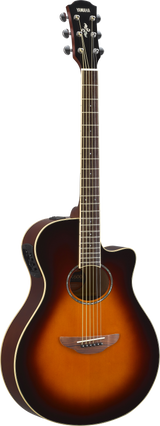 Full frontal of Yamaha APX600 Thinline Cutaway Old Violin Sunburst.