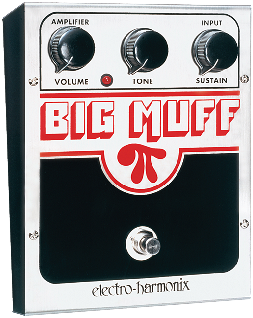 Front left angle of EHX Electro-Harmonix US Big Muff Pedal.