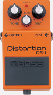 Top down of Boss DS-1 Distortion with white background.
