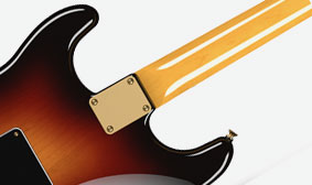 Close up of Fender Stevie Ray Vaughan Stratocaster 3-Tone Sunburst neck.
