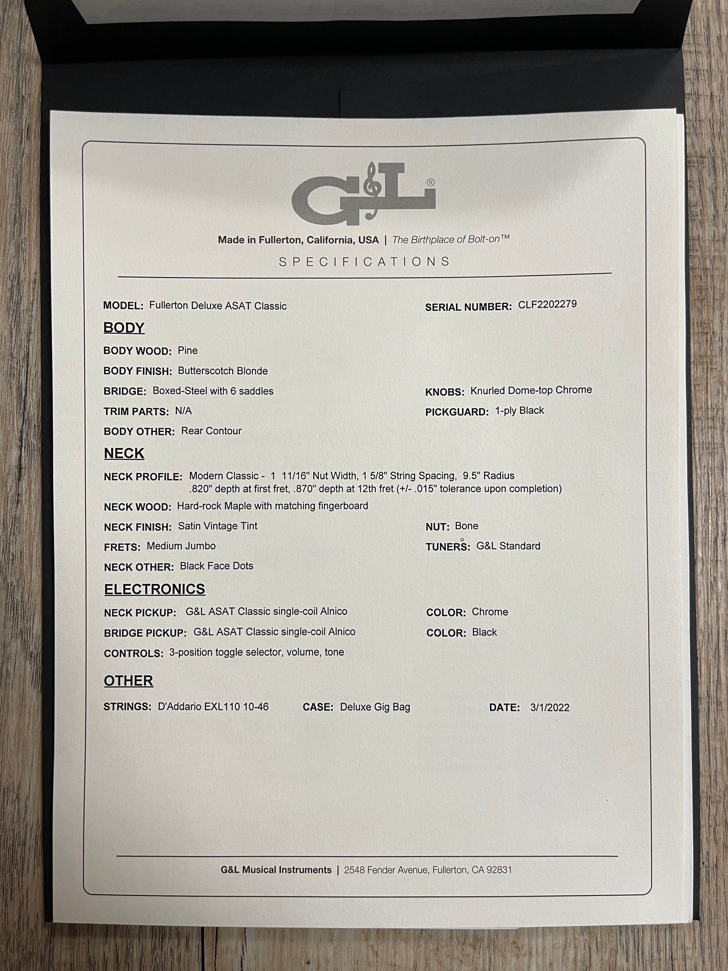 G&L Fullerton Deluxe ASAT Classic Alnico  Butterscotch w/bag
