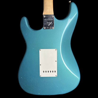Back of Fender Custom Shop Limited Edition '68 Strat Journeyman Relic Aged Ocean Turquoise.