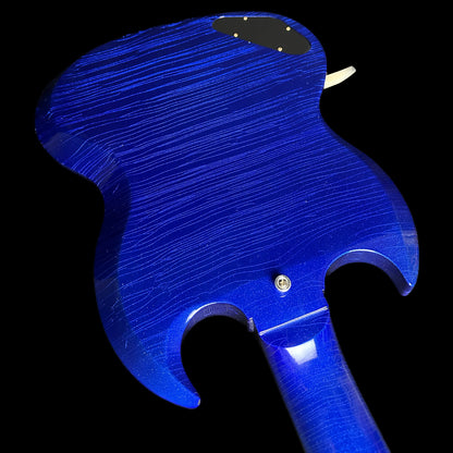 Upside down back of Gibson Custom Shop M2M 63 SG Junior Blue Sparkle w/Stinger Short Maestro Murphy Lab Ultra Light Aged.