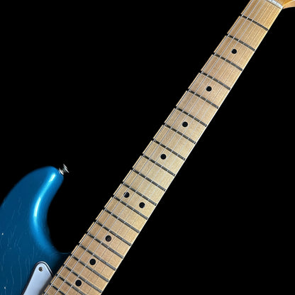 Closeup of Fender Custom Shop Limited Edition '68 Strat Journeyman Relic Aged Ocean Turquoise fretboard.