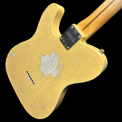 Back angle of Fender Custom Shop '52 Telecaster Heavy Relic Maple Neck Aged Nocaster Blonde.