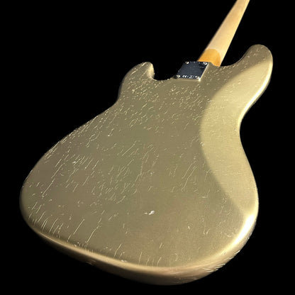 Back angle of Fender Custom Shop Limited Edition '59 Precision Bass Journeyman Relic HLE Gold.