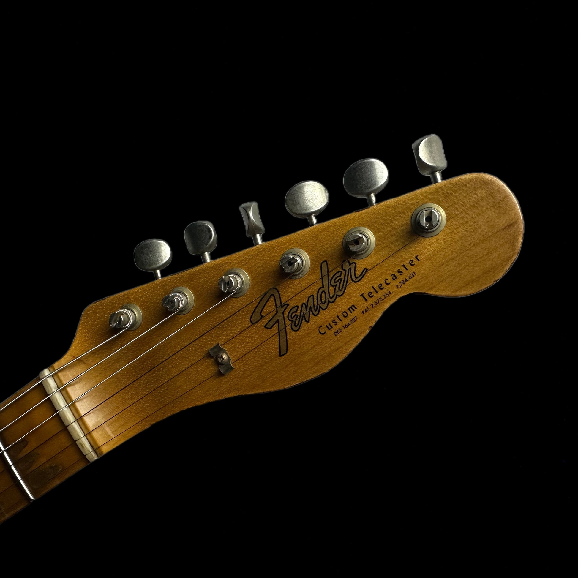 Headstock of Fender Custom Shop Limited 65 Telecaster Custom Heavy Relic MP Aged Tahitian Coral/3TSB.