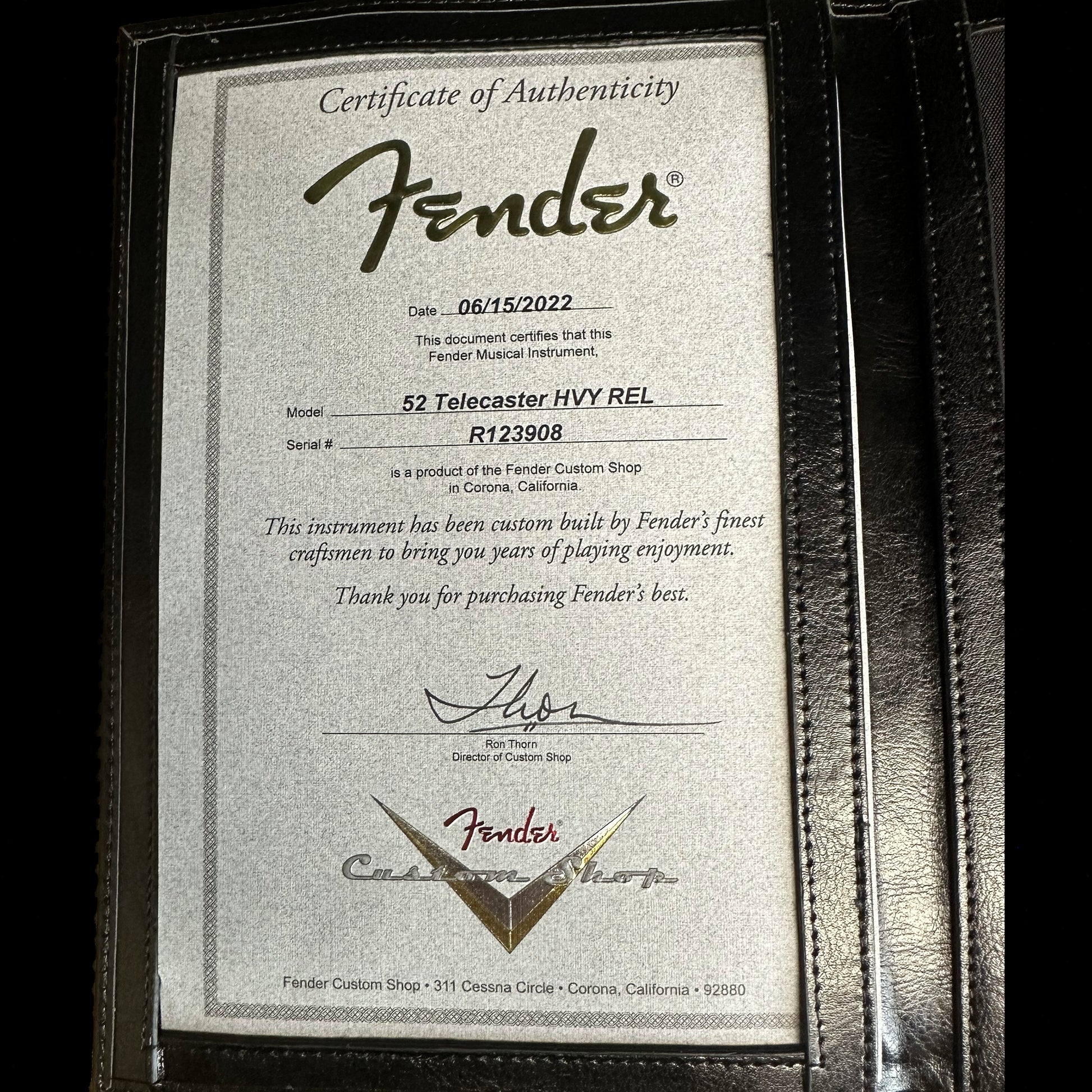 Fender Custom Shop '52 Telecaster Heavy Relic Maple Neck Aged Nocaster Blonde Certificate of Authenticity.